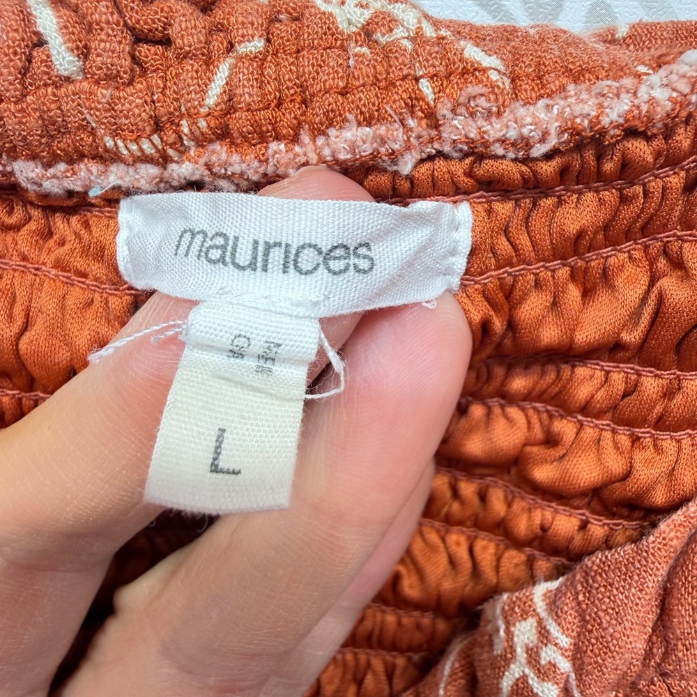 Maurices Smocked Peplum Top Women Large Orange Floral Tank Sleeveless Boho - Picture 3 of 5